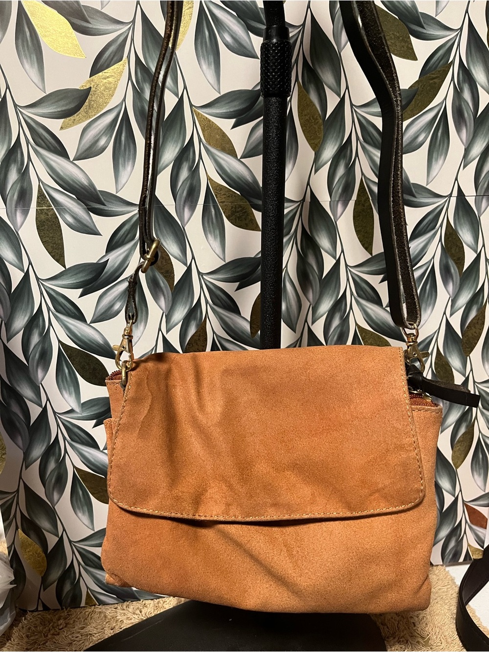 Classic Tan Suede Crossbody Shoulder Bag